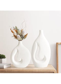 ba9ma Basma - ba9ma Set of 2 White Ceramic Vase - For Modern Home Decor  - Image 2