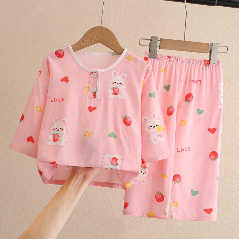 Kids Pajama Set Cotton Breathable Sleepwear Love rabbit 