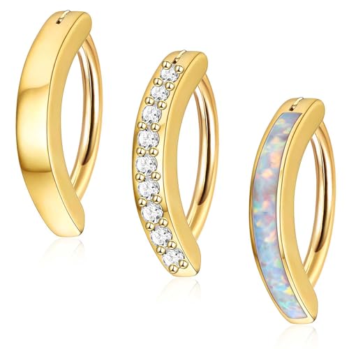 Jstyle 3Pcs 14G Clicker Belly Button Ring for Women Gold 316L Surgical Steel Belly Rings Cute CZ Opal Small Hoop Belly Button Rings Simple Reverse Navel Rings Body Belly Piercing Jewelry Gold Tone - Image 1