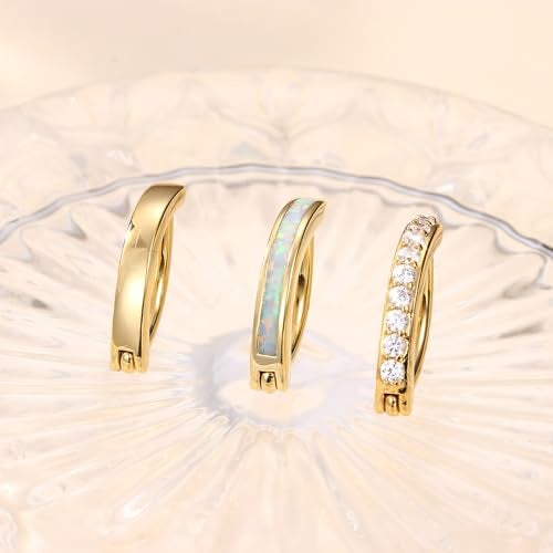 Jstyle 3Pcs 14G Clicker Belly Button Ring for Women Gold 316L Surgical Steel Belly Rings Cute CZ Opal Small Hoop Belly Button Rings Simple Reverse Navel Rings Body Belly Piercing Jewelry Gold Tone - Image 5