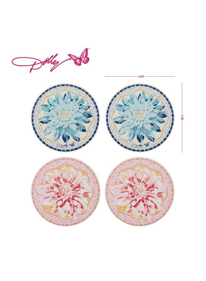 Dolly Parton Ceramic Coaster Set with Mosaic Flower Design, 4 Piece - Image 2