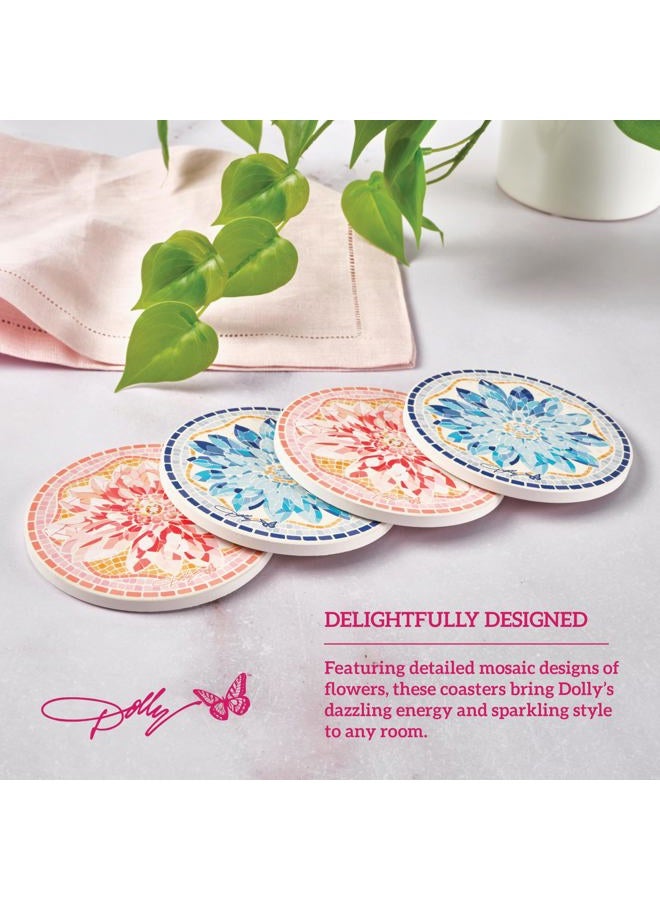 Dolly Parton Ceramic Coaster Set with Mosaic Flower Design, 4 Piece - Image 3