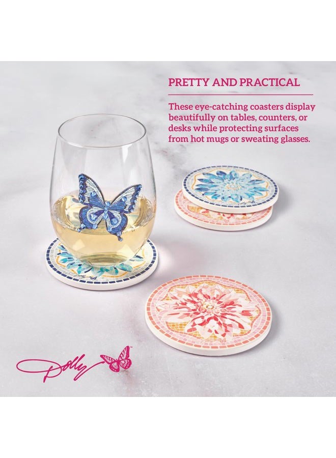 Dolly Parton Ceramic Coaster Set with Mosaic Flower Design, 4 Piece - Image 4