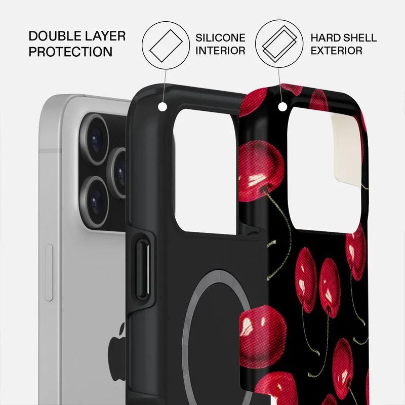 بورجا جراب Cherrybomb Premium لهاتف iPhone 17 Pro Max متوافق مع هيكل صلب مزدوج الطبقات هجين + حماية من السيليكون - غطاء محمول مقاوم للخدش والصدمات
