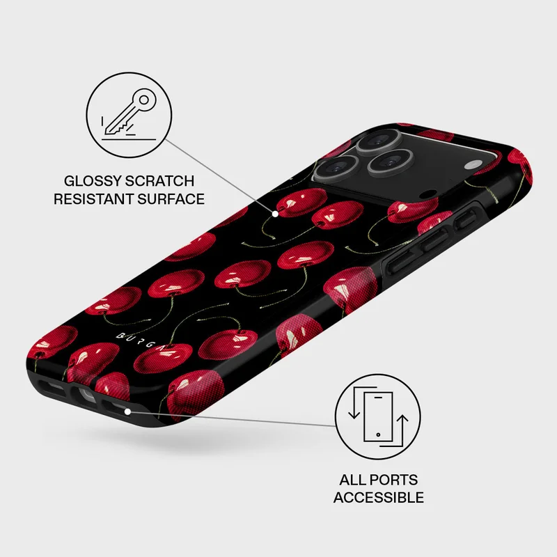 بورجا جراب Cherrybomb Premium لهاتف iPhone 17 Pro Max متوافق مع هيكل صلب مزدوج الطبقات هجين + حماية من السيليكون - غطاء محمول مقاوم للخدش والصدمات