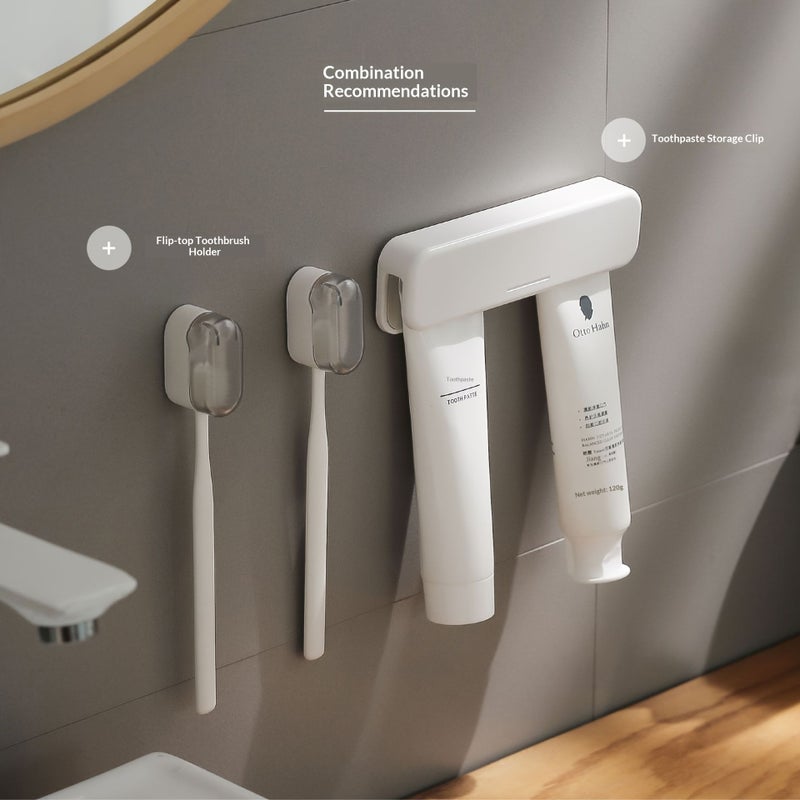 2Pcs Toothbrush Holder With 1pc Extended Toothpaste Soap Clip Wall Mounted Dustproof Self Adhesive Storage - Image 1