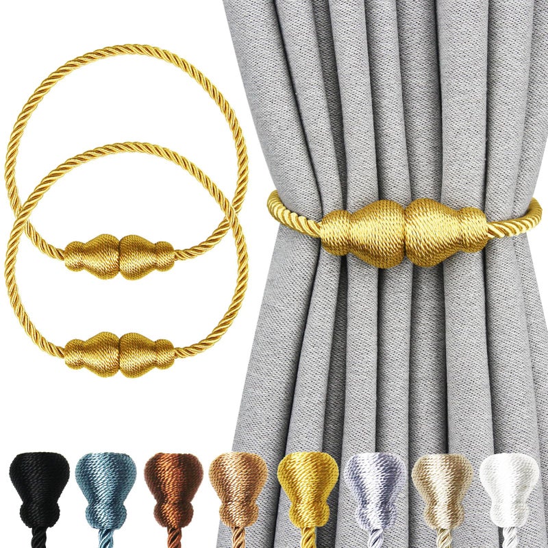 Nieffeiy Magnetic Curtain Tiebacks Outdoor Curtain Tie Backs Rope Decorative Magnetic Curtain Holders for Drapes Window Treatment Holdbacks, Gold 2Pack - Image 1