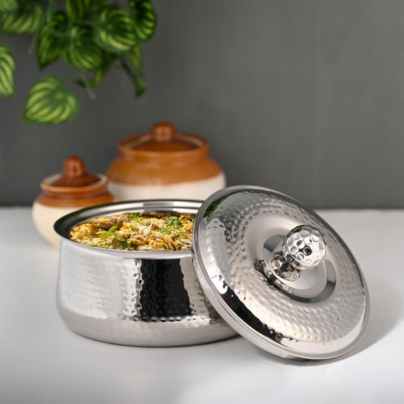 FNS Genoa Stainless Steel Double Wall Insulated Designer Casserole with Lid Elegant Hot Pot Food Warmer, Self Locking Press Lid, Hot Food Upto 8 Hours (2200 ml) - Image 1