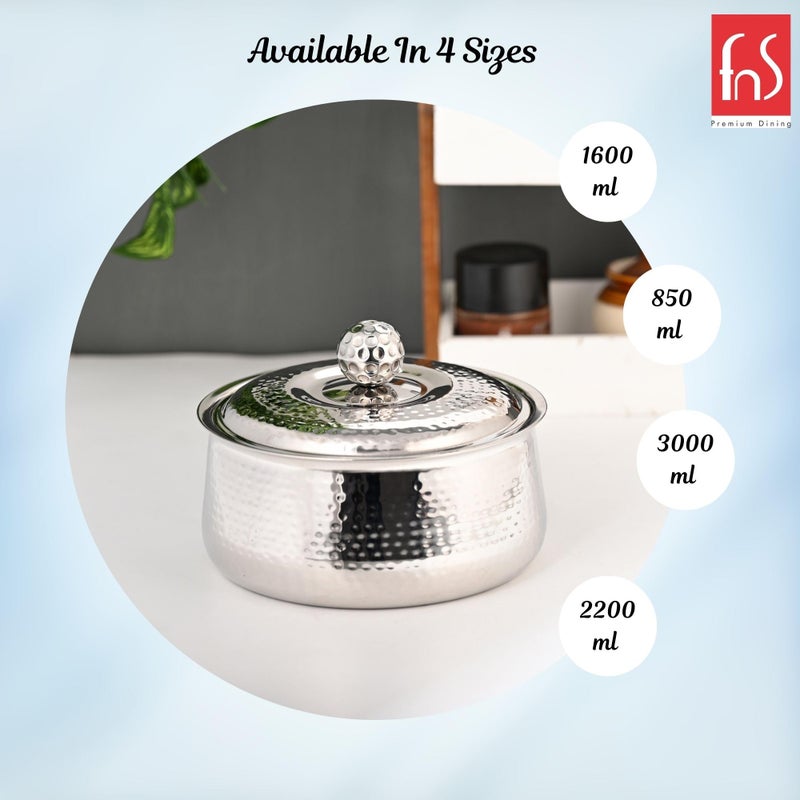 FNS Genoa Stainless Steel Double Wall Insulated Designer Casserole with Lid Elegant Hot Pot Food Warmer, Self Locking Press Lid, Hot Food Upto 8 Hours (2200 ml) - Image 4