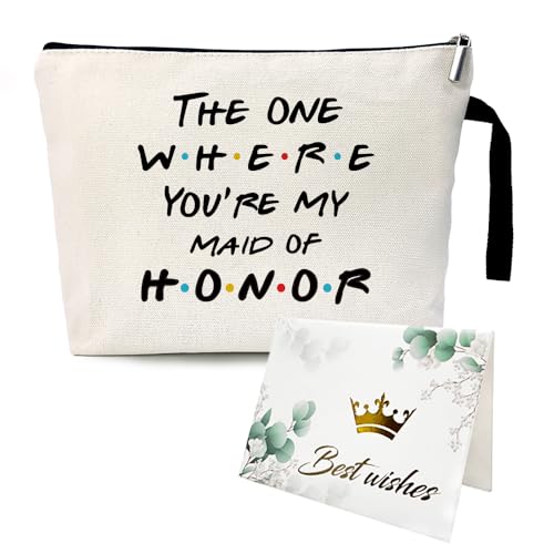 ZHANTUONE The One Where You're My Maid of Honor Funny Party Cosmetic Bag, for Travel Toiletry Zipper Storage Pouch Makeup Bag, Bachelorette Party Gifts, Bridesmaid Gift From Bride, Maid of Honor Proposal Gifts - Image 1