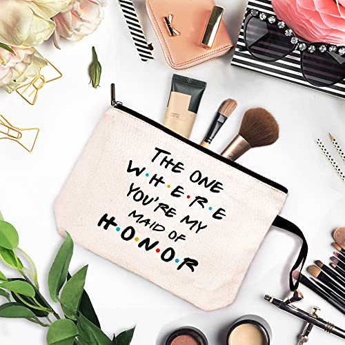 ZHANTUONE The One Where You're My Maid of Honor Funny Party Cosmetic Bag, for Travel Toiletry Zipper Storage Pouch Makeup Bag, Bachelorette Party Gifts, Bridesmaid Gift From Bride, Maid of Honor Proposal Gifts - Image 3