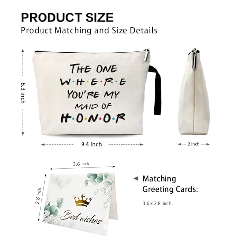 ZHANTUONE The One Where You're My Maid of Honor Funny Party Cosmetic Bag, for Travel Toiletry Zipper Storage Pouch Makeup Bag, Bachelorette Party Gifts, Bridesmaid Gift From Bride, Maid of Honor Proposal Gifts - Image 2