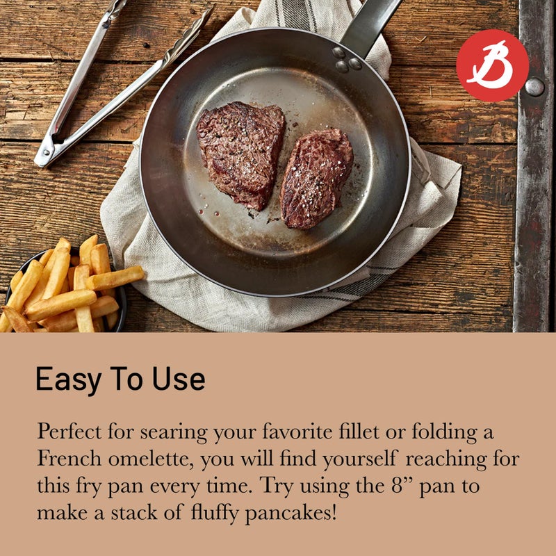 de Buyer MINERAL B Carbon Steel Fry Pan - 8” - Ideal for Searing, Sauteing & Reheating - Naturally Nonstick - Made in France - Image 4