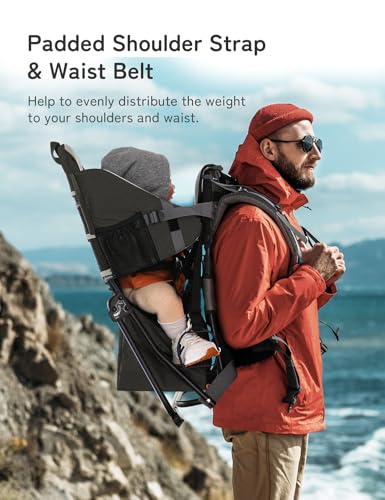 besrey Baby Backpack Carrier, Toddler Hiking Backpack with Safety 3-Height Seat, Adjustable Straps&Waist Belt, Foldable Frame Lightweight Large Capacity Child Carrier for Hiking (Black) - Image 2