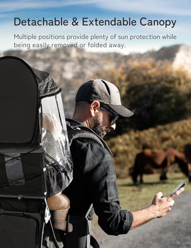 besrey Baby Backpack Carrier, Toddler Hiking Backpack with Safety 3-Height Seat, Adjustable Straps&Waist Belt, Foldable Frame Lightweight Large Capacity Child Carrier for Hiking (Black) - Image 5