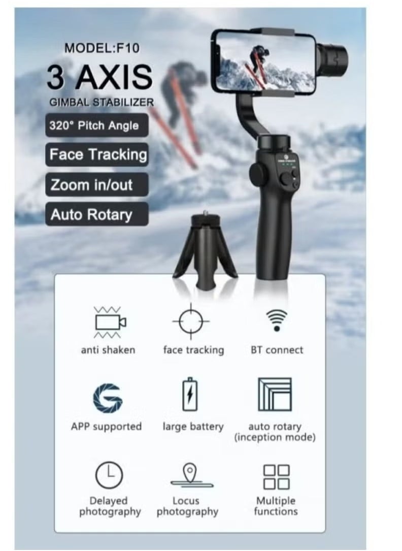 ELTRAZONE F10 3-Axis Stabilizer Tripod for Smartphone – Smooth Video Recording, Anti-Shake, Adjustable Design, Perfect for Vlogging, Live Streaming, and Photography, Portable and Compact  - Image 4