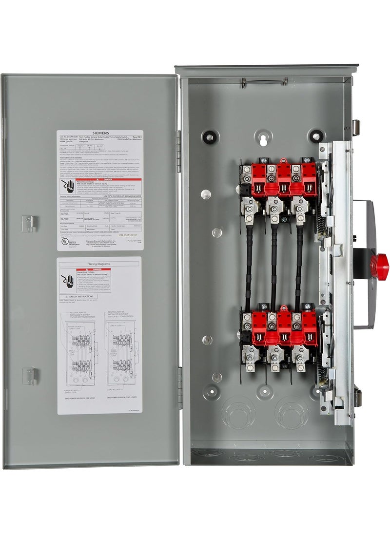 Siemens DTGNF323R 100Amp 3 Pole 240volt 3 Wire NonFused General Duty Double Throw Type 3R