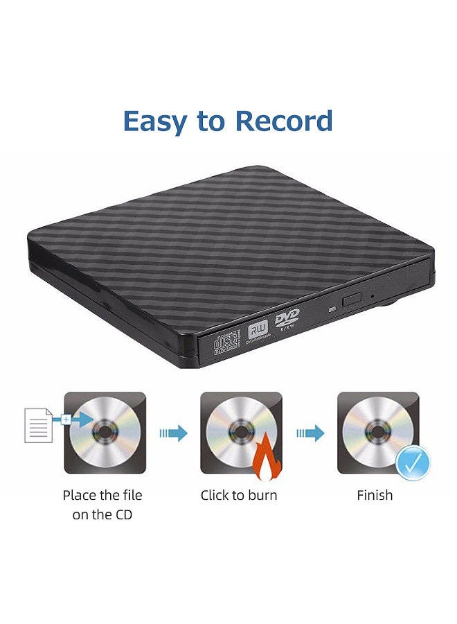 USB3.0 External Optical Drive DVD Burner Recorder CD Player Support One-key Recording Wide Application Black