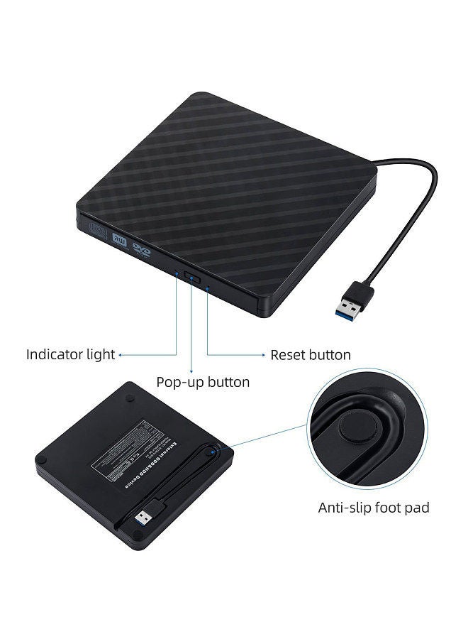 USB3.0 External Optical Drive DVD Burner Recorder CD Player Support One-key Recording Wide Application Black