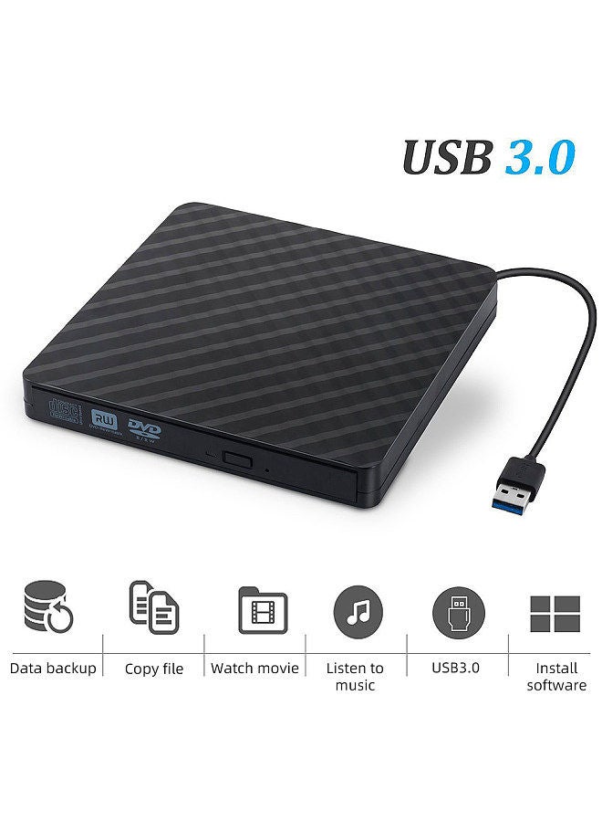USB3.0 External Optical Drive DVD Burner Recorder CD Player Support One-key Recording Wide Application Black