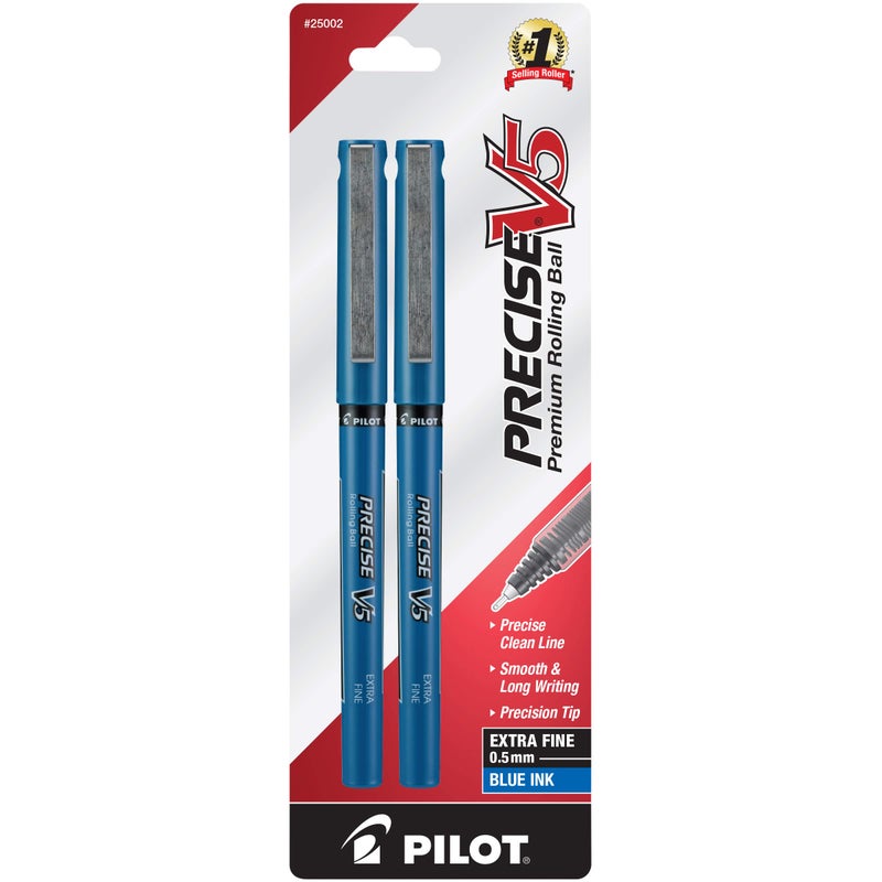 PILOT أقلام حبر سائل رولينغ بال من بايلوت Precise V5، نقطة دقيقة جداً (0.5 مم) حبر أزرق، عبوة من 2 (25002) - Image 1