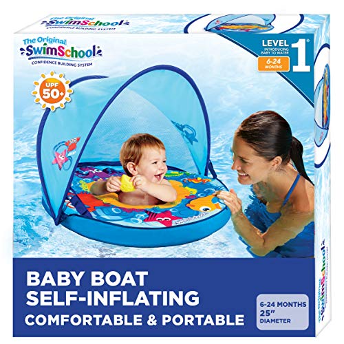 SwimSchool Self-Inflating Baby Boat with Adjustable seat, Retractable Canopy & Sun Protection - by Aqua Leisure - Image 1