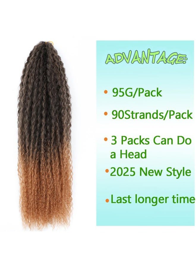 TATOUS Brazilian Curly Crochet Hair Braids Soft Ombre Brown Micro Braiding Extensions Beach Curl Deep Water Wave Synthetic Hair for Black Women (20 Inch 3 Packs) T1b/30# - Image 2
