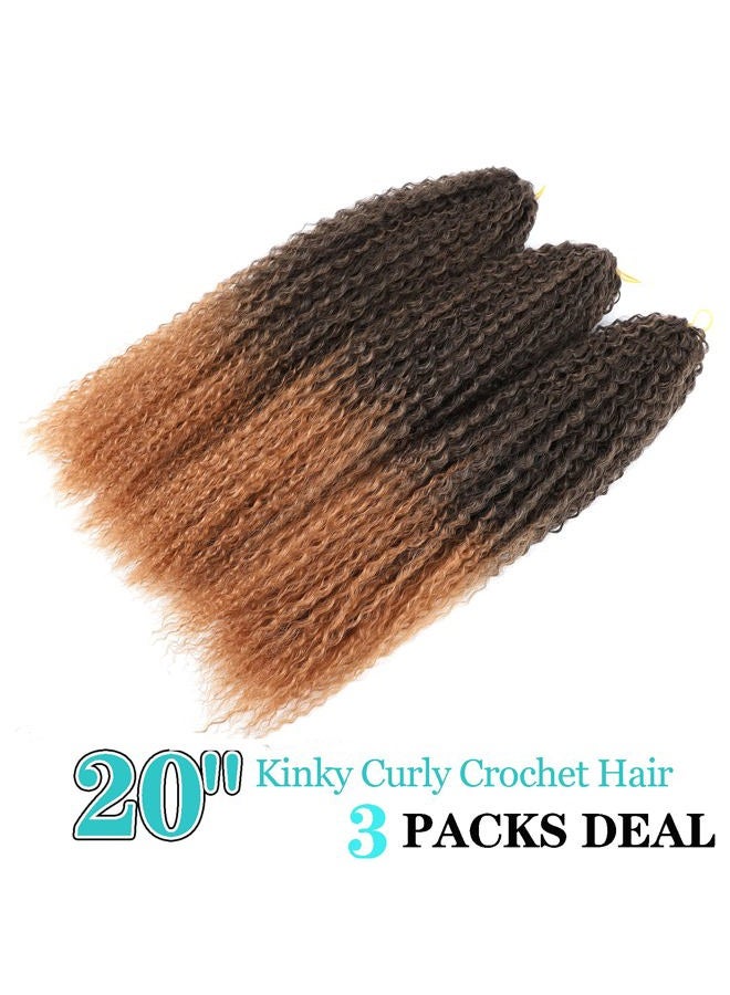 TATOUS Brazilian Curly Crochet Hair Braids Soft Ombre Brown Micro Braiding Extensions Beach Curl Deep Water Wave Synthetic Hair for Black Women (20 Inch 3 Packs) T1b/30# - Image 5