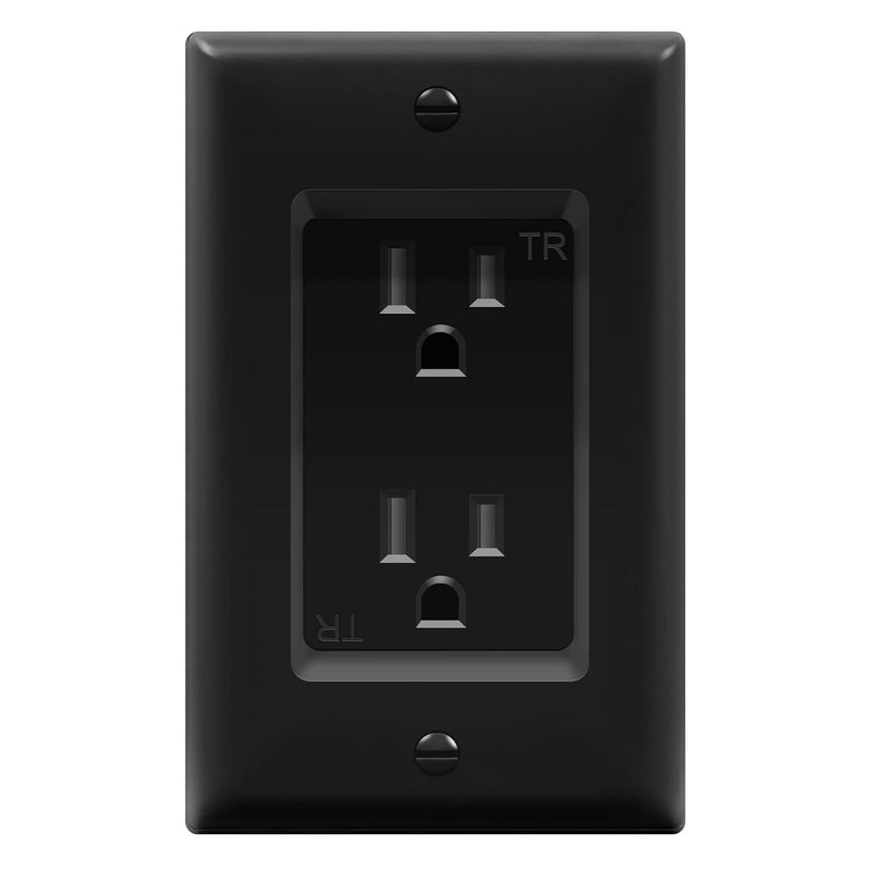 TOPGREENER Recessed Outlet Receptacle, Tamper-Resistant Recessed Power Outlet for Wall Mounted TV, A/V Equipment, Artwork, & More, Standard Size 1-Gang 4.48" x 2.76", 15A 125V, TG15RD31-BK, Black - Image 1