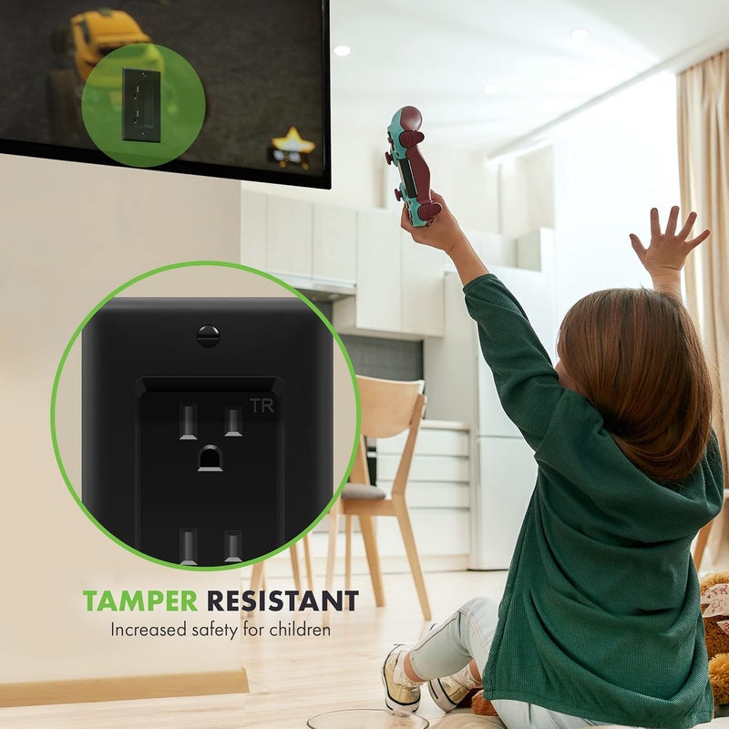 TOPGREENER Recessed Outlet Receptacle, Tamper-Resistant Recessed Power Outlet for Wall Mounted TV, A/V Equipment, Artwork, & More, Standard Size 1-Gang 4.48" x 2.76", 15A 125V, TG15RD31-BK, Black - Image 4