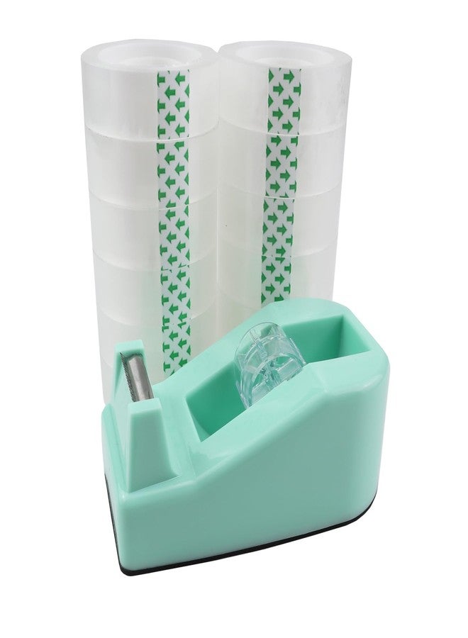 Aacehlh Desktop Tape Dispenser,1 Pack Green Tape Dispensers with 12Rolls Transparent Tape, for Packaging in Office,Restaurant, Flower Shop,Cake Shop (Green) - Image 1