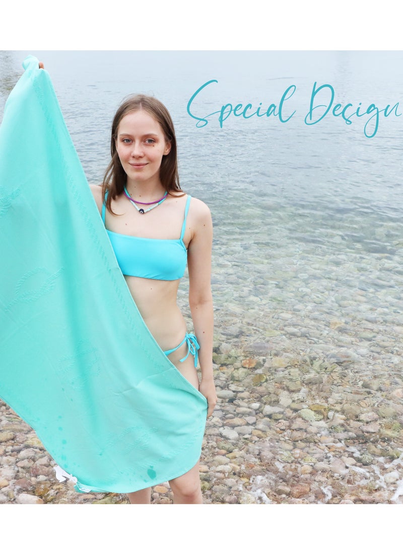 Anemoss Large Size Beach Towel, 100% Turkish Cotton, Sailor Knot Design, Mint Green, High Absorbent, Soft Towel, 70x140cm - Image 4