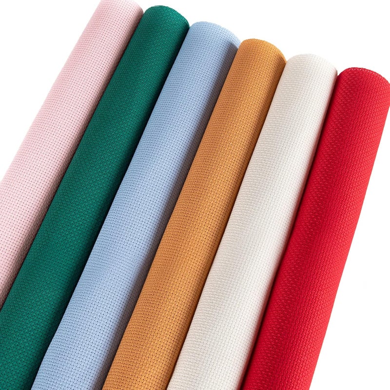 CANFOISON 6 Pieces Aida Cloth 14 Count Cross Stitch Fabric 6 Colors 12 inch by 18 inch - Image 1