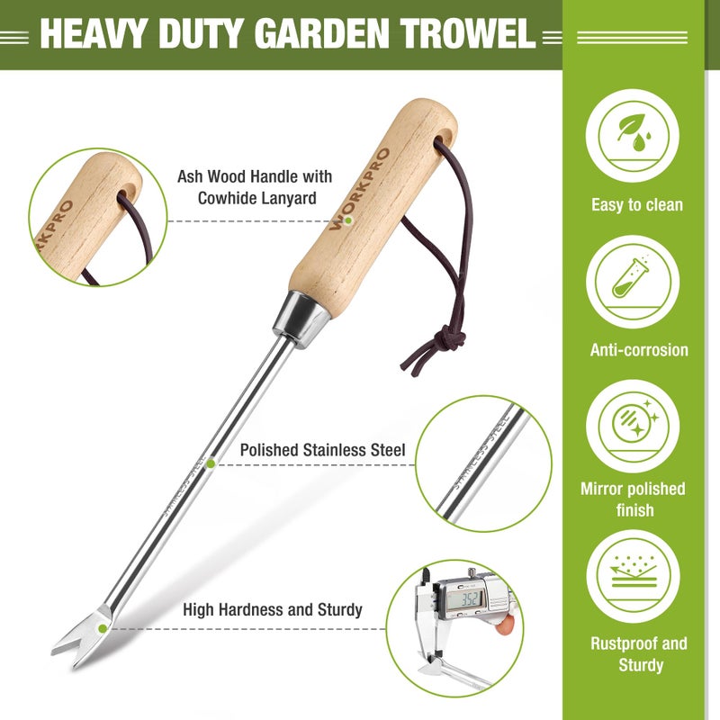 WORKPRO Dandelion Weeder Puller Tool with Wood Handle, Polished Stainless Steel Garden Weed Remover Tool, Two-Pronged Fork Weeder Tool for Lawn Farmland Transplant Gardening Plant Tool - Image 3