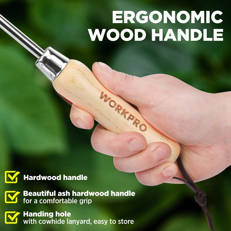 WORKPRO Dandelion Weeder Puller Tool with Wood Handle, Polished Stainless Steel Garden Weed Remover Tool, Two-Pronged Fork Weeder Tool for Lawn Farmland Transplant Gardening Plant Tool - Image 4
