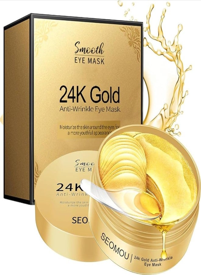 Hirglow 24k Gold Under Eye Patches (60 PCS) eye mask, Collagen Skin Care Products, Eye Patches for Puffy Eyes masks for dark circles, Wrinkles and puffiness, Revitalises and Refreshes Your Skin - Image 1