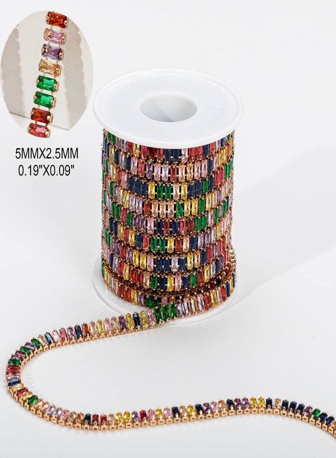 KAOYOO 1 Yards Rectangle Zircon Rhinestones Close Chain Beaded Trim for Sewing Crafts,DIY Decoration(Rainbow Crystal) - Image 2
