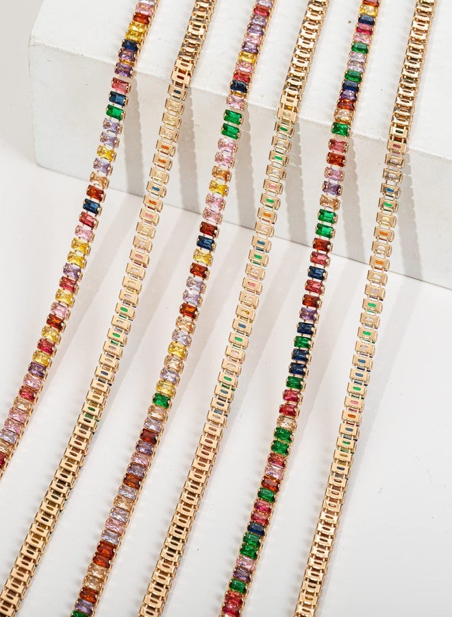KAOYOO 1 Yards Rectangle Zircon Rhinestones Close Chain Beaded Trim for Sewing Crafts,DIY Decoration(Rainbow Crystal) - Image 3