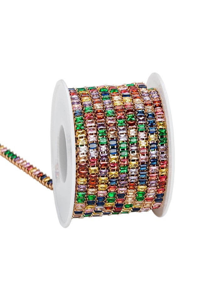 KAOYOO 1 Yards Rectangle Zircon Rhinestones Close Chain Beaded Trim for Sewing Crafts,DIY Decoration(Rainbow Crystal) - Image 1