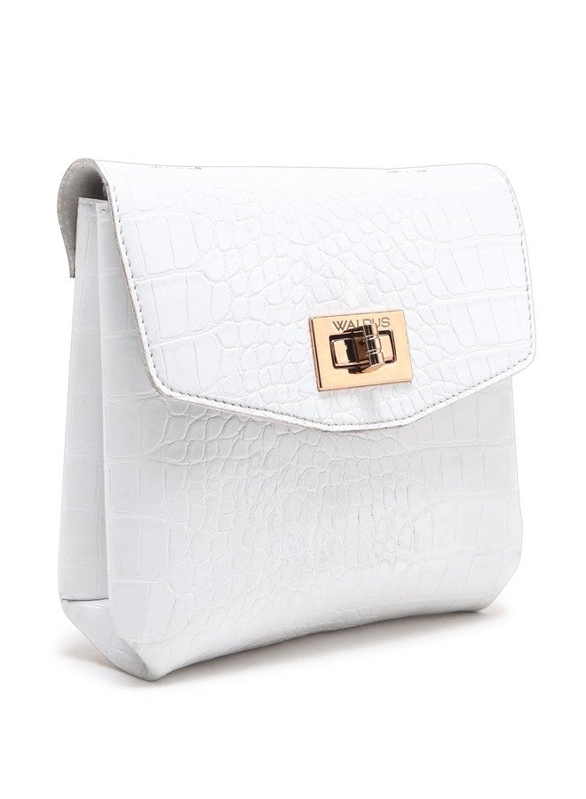 Walrus Croco White color Vegan Leather Women Mini Handbag - Image 2