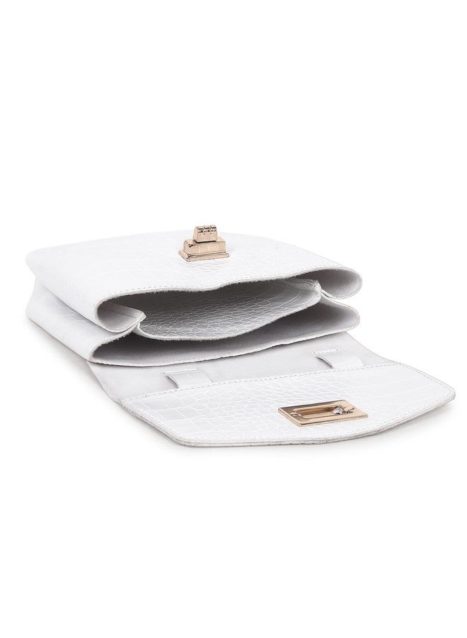 Walrus Croco White color Vegan Leather Women Mini Handbag - Image 5
