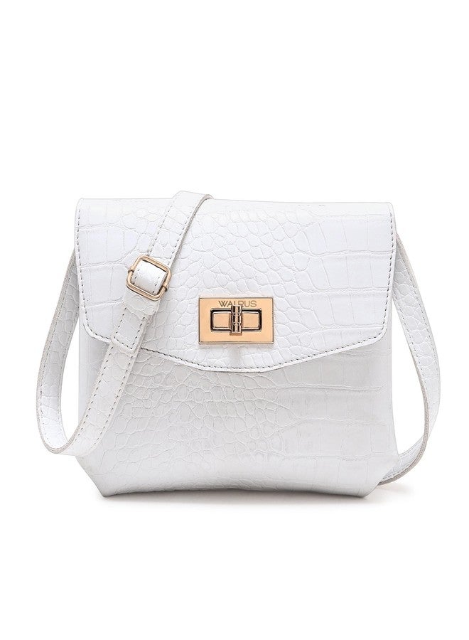 Walrus Croco White color Vegan Leather Women Mini Handbag - Image 1