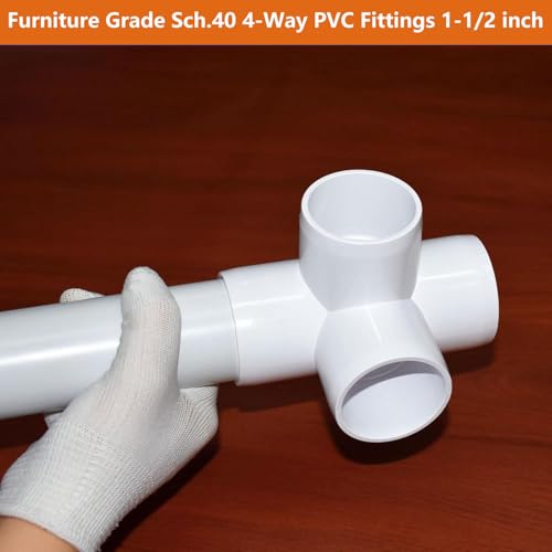letsFix ‌letsFix 4 Way PVC Fittings 1-1/2 Inch (4-Pack), Furniture-Grade, Heavy-Duty Pipe Connectors for Plumbing, DIY Projects, and Home Furniture Assembly, Compatible with 1-1/2" Schedule 40 PVC Pipes‌ - Image 2
