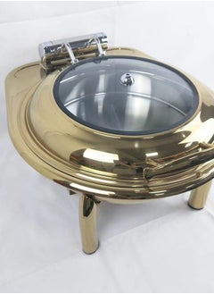 HTH 6.0L Arabic Golden Chafing Dish Buffet Set Stainless Steel Buffet Servers and Warmers Round Chafer Food Warmer with Glass Lid for Party Wedding Catering  - Image 1