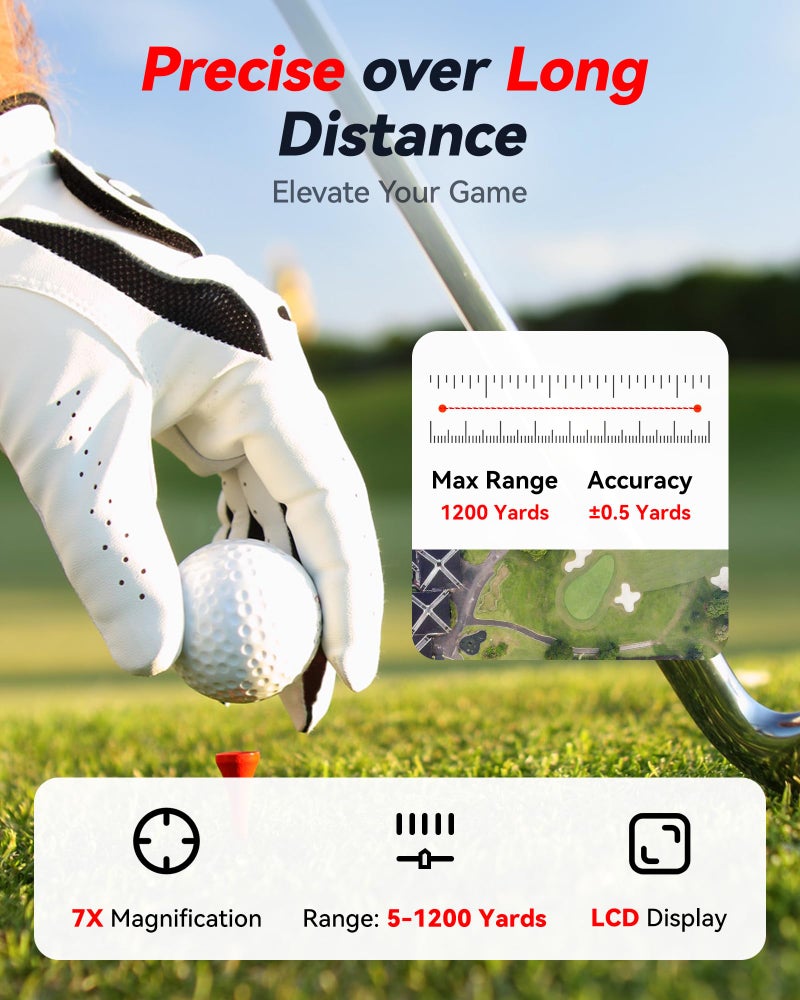 REDTIGER Golf Rangefinder, 7X Magnification 1200 Yards Laser Range Finder with Slope, Built-in Magnetic Bracket, Flag Pole Locking Vibrationï¼†Rechargeable, GolfVue Series 1 pro - Image 3