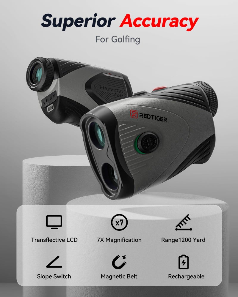 REDTIGER Golf Rangefinder, 7X Magnification 1200 Yards Laser Range Finder with Slope, Built-in Magnetic Bracket, Flag Pole Locking Vibrationï¼†Rechargeable, GolfVue Series 1 pro - Image 2