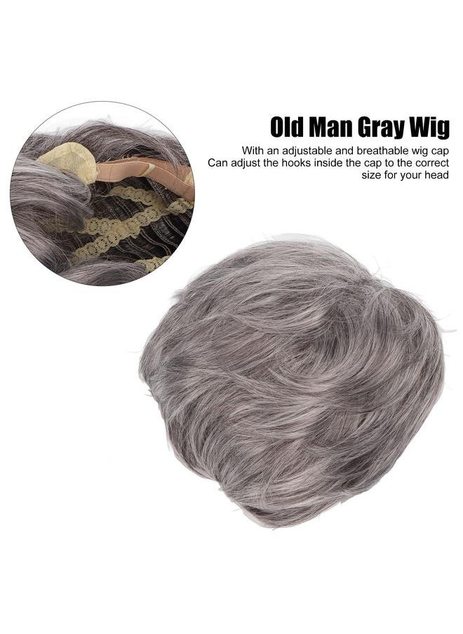 Arabest - Men Gray Short Wig Heat Resistant Synthetic Multipurpose Adjustable Layered Soft Old Man Gray Wig - Image 1