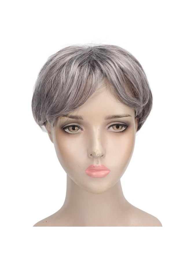 Arabest - Men Gray Short Wig Heat Resistant Synthetic Multipurpose Adjustable Layered Soft Old Man Gray Wig - Image 1