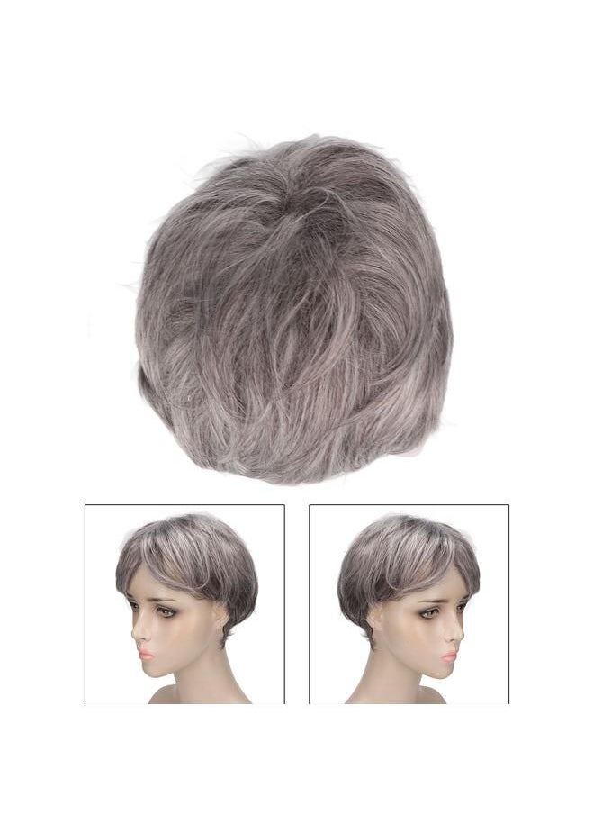 Arabest - Men Gray Short Wig Heat Resistant Synthetic Multipurpose Adjustable Layered Soft Old Man Gray Wig - Image 1