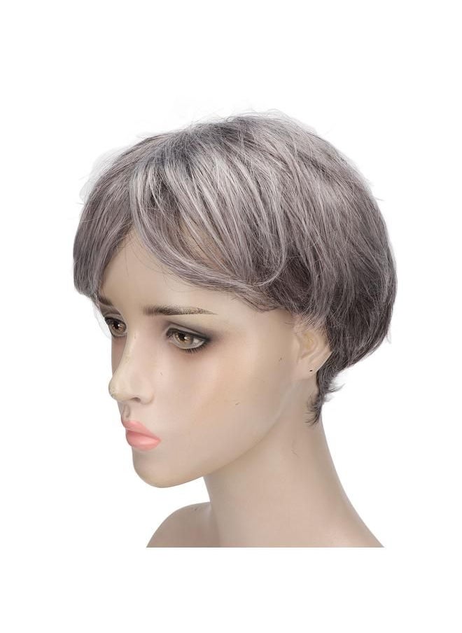 Arabest - Men Gray Short Wig Heat Resistant Synthetic Multipurpose Adjustable Layered Soft Old Man Gray Wig - Image 1